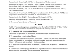 Decree No. 89/2011/ND-CP amending, supplementing some articles of the Decree No