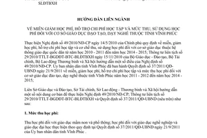 Hướng dẫn liên ngành 1201/LN-SGDĐT-STC-SLĐTBXH miễn giảm học phí hỗ trợ chi phí học tập Vĩnh Phúc