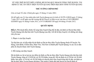 Quyết định 1766/QĐ-TTg phê duyệt điều chỉnh Quy hoạch tổng thể di dân