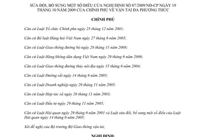 Nghị định 89/2011/NĐ-CP sửa đổi Nghị định 87/2009/NĐ-CP  vận tải đa phương thức