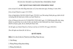 Quyết định 135/QĐ-UBND-TL cơ cấu tổ chức lại Thanh tra Đồng Tháp