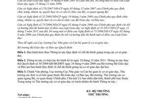 Thông tư 44/2011/TT-BGDĐT chế độ thỉnh giảng trong cơ sở giáo dục