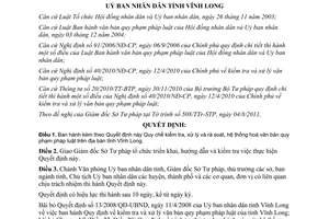 Quyết định 20/2011/QĐ-UBND kiểm tra xử lý rà soát văn bản pháp luật Vĩnh Long