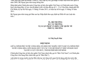 Thông báo hiệu lực Hiệp định vấn đề pháp lý đối với khu đất tại 3-5 Lê Văn Hưu