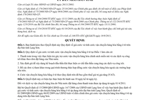 Quyết định 19/2011/QĐ-UBND  giá và tính cước vận chuyển hàng hóa bằng ô tô