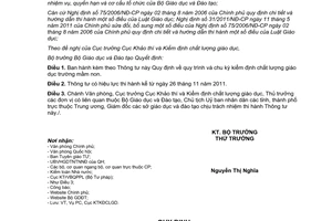 Thông tư 45/2011/TT-BGDĐT quy trình và chu kỳ kiểm định chất lượng giáo dục