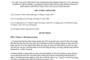 Quyết định 54/2011/QĐ-TTg gia hạn nộp thuế thu nhập doanh nghiệp năm 2011