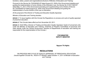 Circular No. 45/2011/TT-BGDDT issuing regulations on process and cycle of qualit