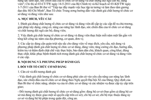 Hướng dẫn 07-HD/BTCTW đánh giá chất lượng tổ chức cơ sở đảng và đảng viên