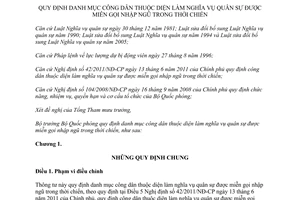 Thông tư 184/2001/TT-BQP  danh mục công dân thuộc diện làm nghĩa vụ quân sự