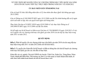 Quyết định 2615/QĐ-UBND năm 2011 phân bổ vốn Chương trình mục tiêu quốc gia 2010 còn dư Đồng Nai