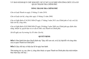 Quyết định 2767/2011/QĐ-TTCP Quy chế xử lý kỷ luật công chức Thanh tra Chính phủ