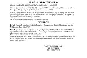 Quyết định 47/2011/QĐ-UBND  cho phép doanh nhân sử dụng thẻ APEC