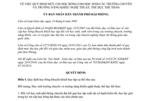 Quyết định 1627/QĐ-UBND 2011 mức chi học bổng trường chuyên trường năng khiếu nghệ thuật Hải Phòng