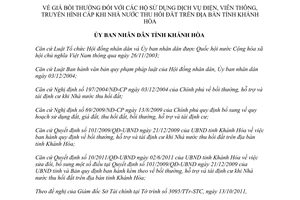 Quyết định 27/2011/QĐ-UBND giá bồi thường hộ sử dụng dịch vụ điện