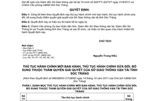 Quyết định 989/QĐHC-CTUBND công bố thủ tục hành chính mới