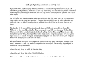 Công văn 3328/LĐTBXH-QLLĐNN bổ sung mức trần chi phí lao động huyện nghèo