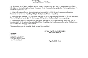 Công văn 6979/VPCP-QHQT  tiếp nhận vốn viện trợ không hoàn lại của Candada