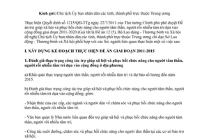 Công văn 3346/LĐTBXH-BTXH triển khai Đề án trợ giúp xã hội và phục hồi chức năng