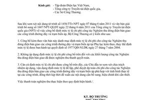 Công văn 9225/BCT-TCNL công bố Định mức tỷ lệ chi phí công tác Nghiệm thu đóng