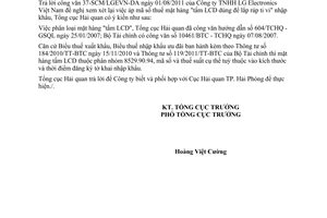 Công văn 4936/TCHQ-TXNK phân loại mặt hàng tấm LCD