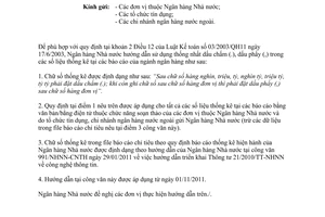 Công văn 7838/NHNN-DBTKTT sử dụng dấu chấm (.), dấu phẩy (,) trong số liệu thống