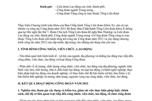 Công văn 1692/TLĐ tổng kết công tác Công đoàn 2011