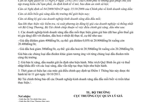 Công văn 260/BTC-QLG điều hành giá xăng, dầu