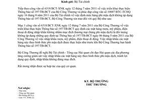 Công văn 9427/BCT-XNK triển khai Thông báo 197/TB-BCT