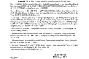 Công văn 7776/SXD-QLVLXD  Quy chuẩn kỹ thuật quốc gia sản phẩm hàng hóa