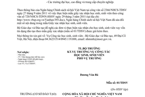 Công văn 6868/BGDĐT-CTHSSV Mẫu giấy xác nhận học sinh sinh viên vay vốn tín dụng