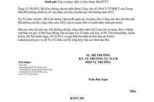 Công văn 6647/BGTVT-TCCB báo cáo nhu cầu đào tạo bồi dưỡng cán bộ, công chức