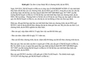 Công văn 3494/LĐTBXH-KHTC báo cáo tình hình thực hiện chương trình, dự án ODA