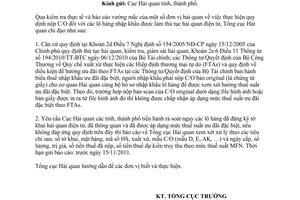 Công văn 5161/TCHQ-GSQL nộp C/O trong bộ hồ sơ hải quan điện tử