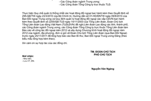 Công văn 1833/TLĐ xây dựng Báo cáo công tác đối ngoại