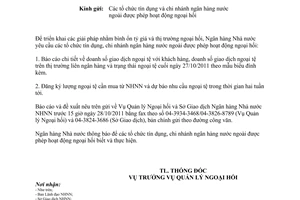 Công văn 8402/NHNN-QLNH đăng ký nhu cầu mua ngoại tệ