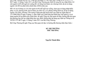 Công văn 9996/BCT-XNK thực hiện Thông tư 20/2011/TT-BCT