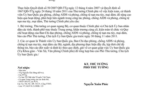 Công văn 2009/TTg-KGVX năm 2011 Ban chỉ đạo phòng chống AIDS tệ nạn ma túy mại dâm