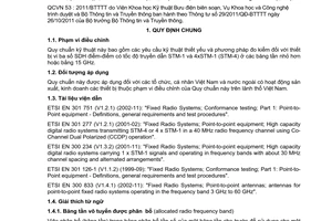 Quy chuẩn kỹ thuật Quốc gia QCVN 53:2011/BTTTT về thiết bị vi ba số SDH điểm - điểm dải tần tới 15 GHz do Bộ trưởng Bộ Thông tin và Truyền thông ban hành