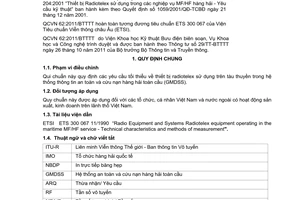 Quy chuẩn kỹ thuật Quốc gia QCVN 62:2011/BTTTT về thiết bị Radiotelex sử dụng trong nghiệp vụ MF/HF hàng hải do Bộ trưởng Bộ Thông tin và Truyền thông ban hành