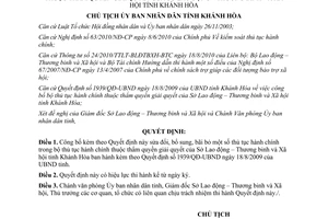 Quyết định 2785/QĐ-UBND 2011 bổ sung bãi bỏ thủ tục hành chính Sở Lao động Khánh Hòa