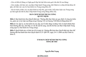 Quyết định 46-QĐ/TW hướng dẫn thực hiện quy định công tác kiểm tra