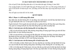 Quyết định 33/2011/QĐ-UBND mức chi tiền thưởng đối với vận động viên Cần Thơ