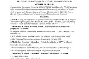 Decision No. 4139/QD-BYT 2011 supplement “Guideline on HIV/AIDS diagnosis and treatment” No. 3003/QD-BYT