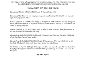 Quyết định 37/2011/QĐ-UBND cơ cấu tổ chức Khu Bảo tồn thiên nhiên Lung Ngọc Hoàng Hậu Giang