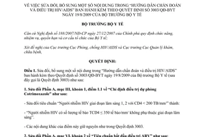 Quyết định 4139/QĐ-BYT sửa đổi Hướng dẫn chẩn đoán và điều trị HIV/AIDS