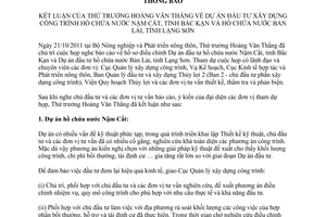 Thông báo 5512/TB-BNN-VP kết luận Thứ trưởng Hoàng Văn Thắng Dự án đầu tư