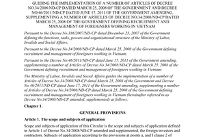 Circular No. 31/2011/TT-BLDTBXH guiding the implementation of a number