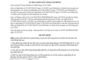 Quyết định 59/2011/QĐ-UBND chế độ trợ cấp, trợ giúp đối tượng bảo trợ xã hội