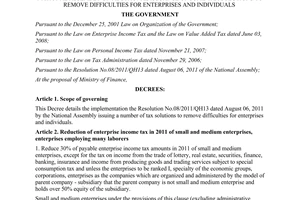 Decree No. 101/2011/ND-CP detailing the implementation of the Resolution No.08